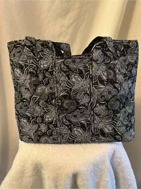 Black and White Floral Quilted Tote Bag